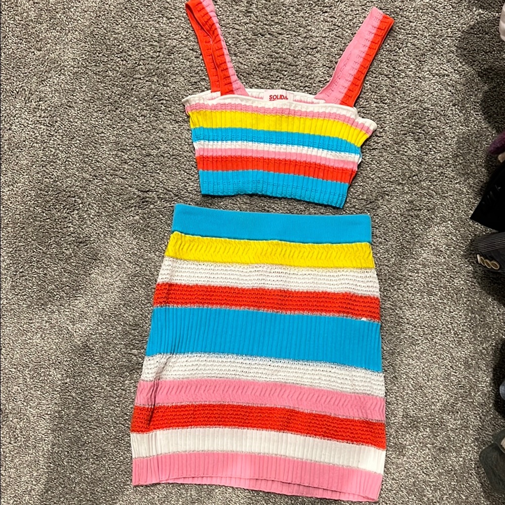 Colorful Striped Crop Top and Skirt